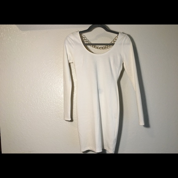 White Bodycon Dress with Gold Chain Detail - Picture 2 of 2